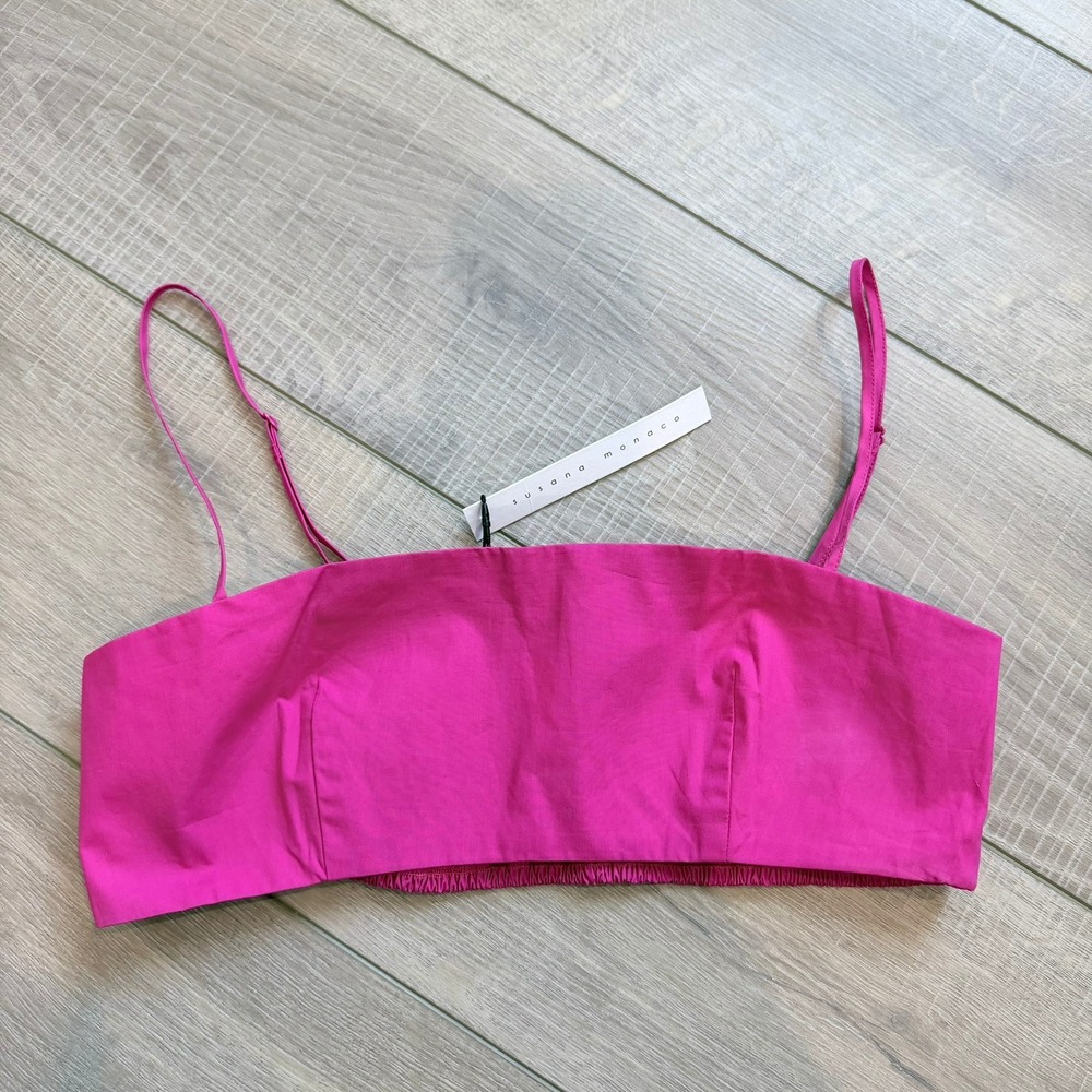 Susana Monaco Crop Top Womens Small Fuchsia Pink Cotton Smocked Back NWT